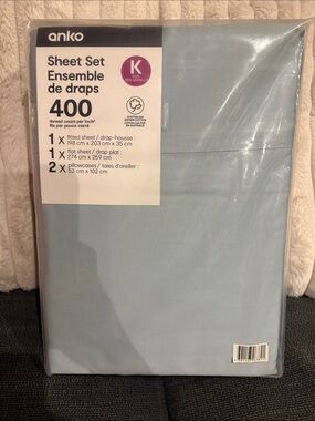 BNWT Anko King Sheet Set - Light Blue 400 TC Australian Grown Cotton